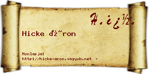 Hicke Áron névjegykártya